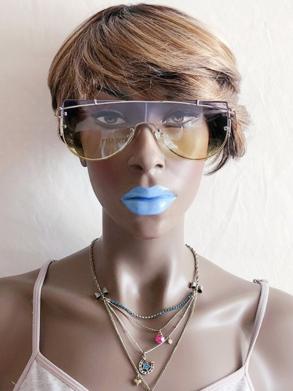 Oversized Y2K Shield Sunglasses Blue Yellow Gradient